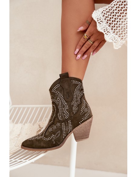 Insulated Women Cowboy Boots With Decoration Dark Green Lelira