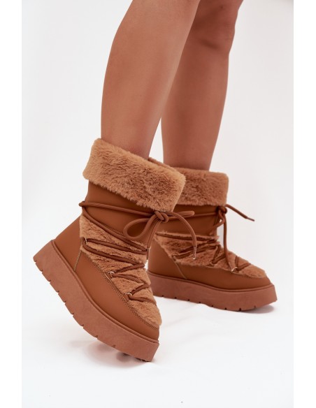 Women's Snow Boots With Fur And Lacing On A Platform Camel Marinna