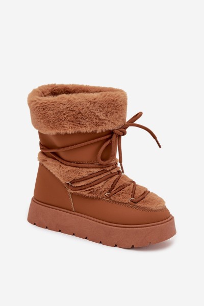 Women's Snow Boots With Fur And Lacing On A Platform Camel Marinna 2