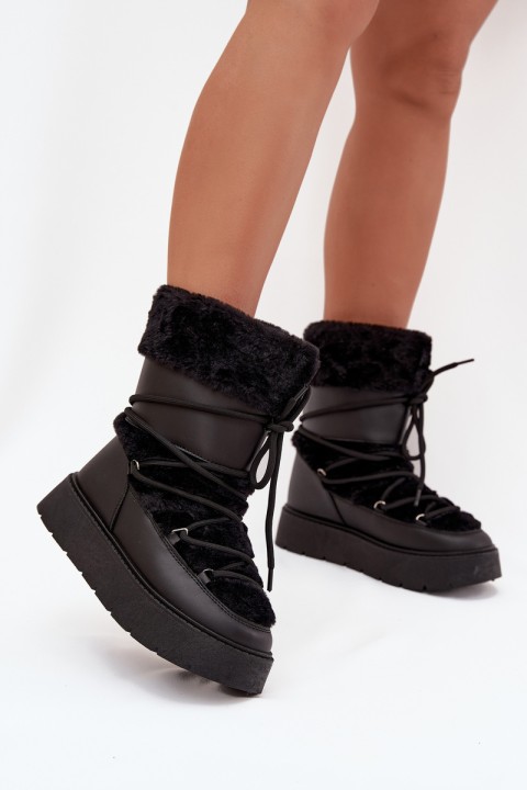 Women's Snow Boots With Fur And Lacing On Platform Black Marinna