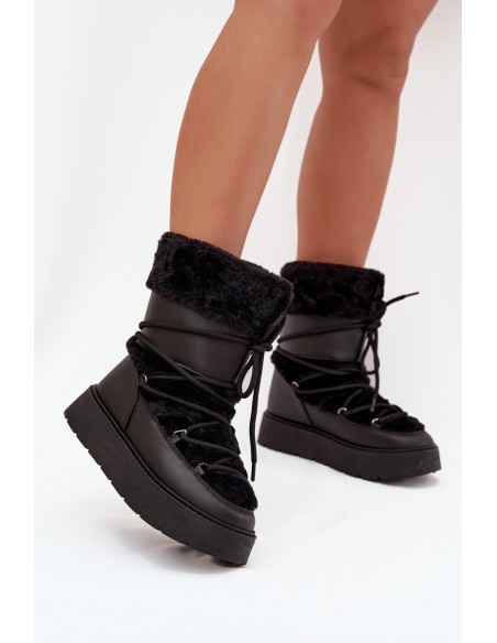 Women's Snow Boots With Fur And Lacing On Platform Black Marinna