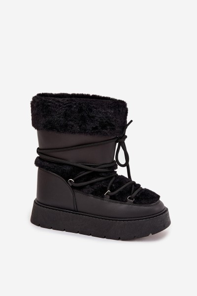 Women's Snow Boots With Fur And Lacing On Platform Black Marinna 2
