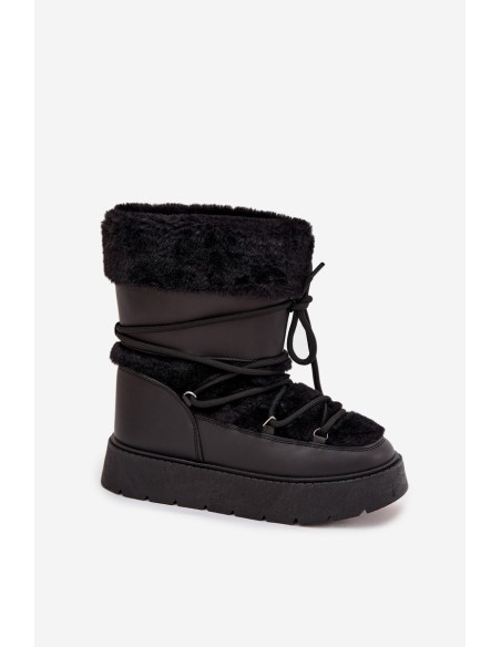 Women's Snow Boots With Fur And Lacing On Platform Black Marinna