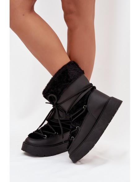Women's Snow Boots With Fur And Lacing On Platform Black Marinna