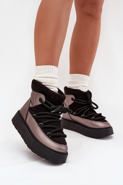 Low Women's Snow Boots Insulated With Fur With Thick Lacing Black Xarina