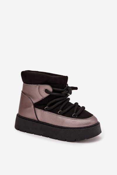 Low Women's Snow Boots Insulated With Fur With Thick Lacing Black Xarina 2