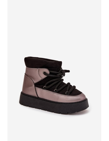 Žemo kulno moteriški sniego batai su kailiu ir storais raišteliais, juodi Xarina