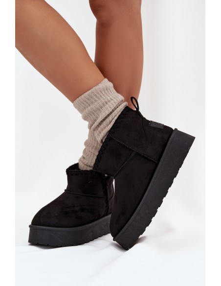 Moteriški sniego batai su platforma ir siūlėmis „Big Star SS274128“ juodi