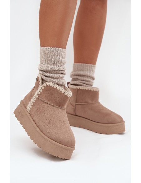 Women's Snow Boots On Platform With Stitching Big Star SS274129 Beige