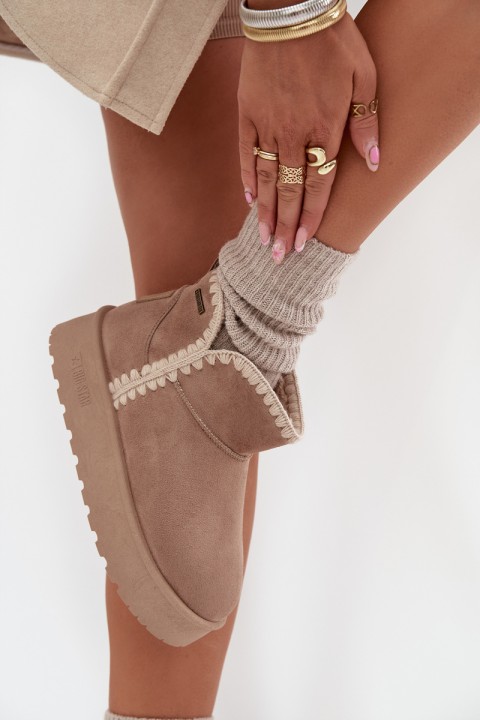 Moteriški sniego batai su platforma ir siūlėmis „Big Star SS274129“ smėlio spalvos