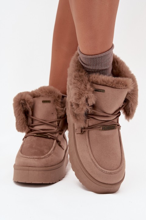 Ladies Snow Boots On Platform With Fur And Lacing Big Star SS274114 Beige