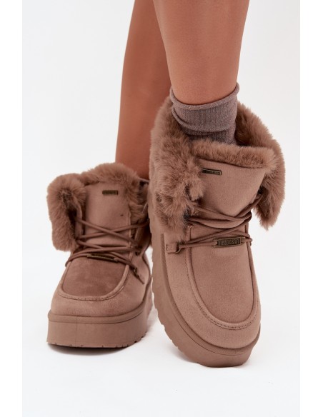 Ladies Snow Boots On Platform With Fur And Lacing Big Star SS274114 Beige
