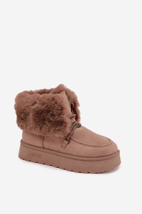 Ladies Snow Boots On Platform With Fur And Lacing Big Star SS274114 Beige