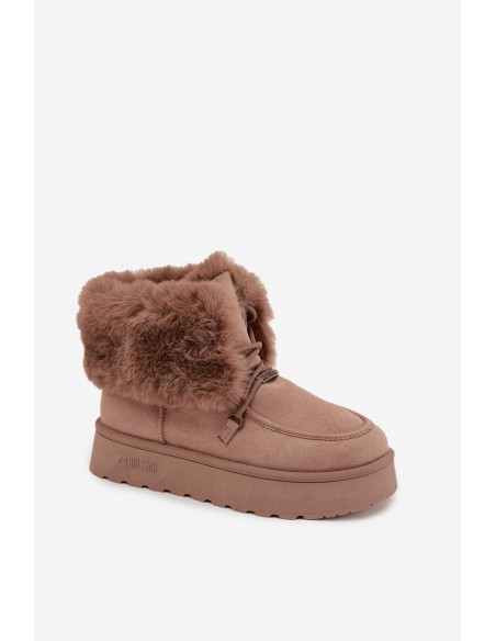 Ladies Snow Boots On Platform With Fur And Lacing Big Star SS274114 Beige
