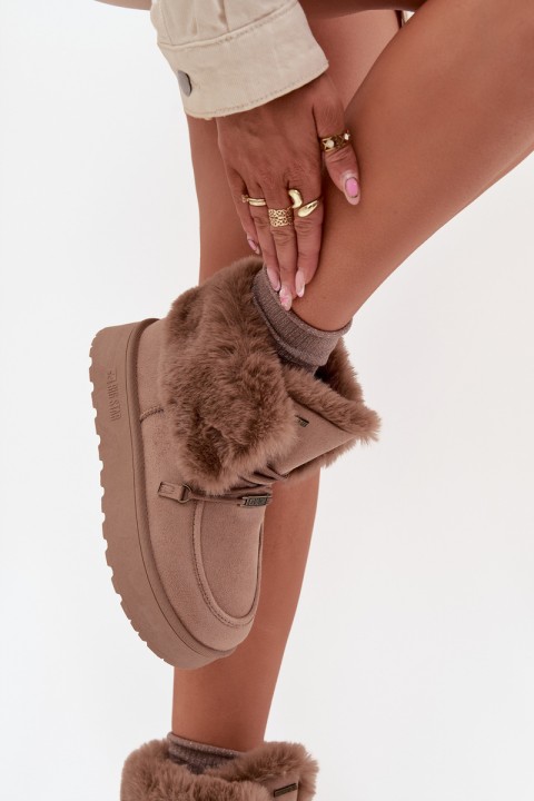 Ladies Snow Boots On Platform With Fur And Lacing Big Star SS274114 Beige