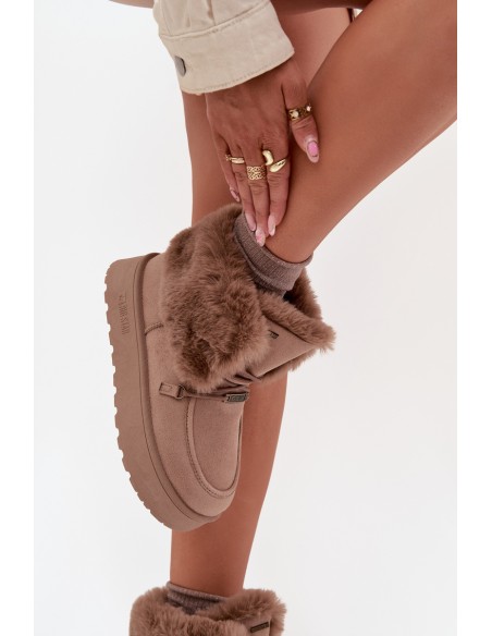 Ladies Snow Boots On Platform With Fur And Lacing Big Star SS274114 Beige