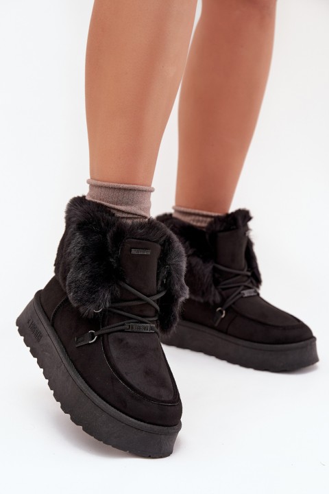 Women's Snow Boots On Platform With Fur And Lacing Big Star SS274113 Black