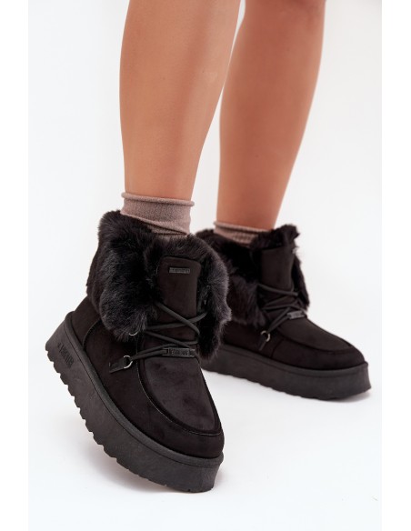 Women's Snow Boots On Platform With Fur And Lacing Big Star SS274113 Black