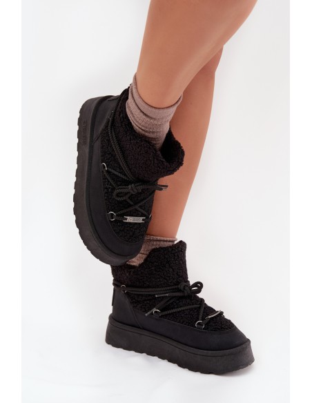 Womens Snow Boots On Platform With Sheepskin Big Star SS274109 Black