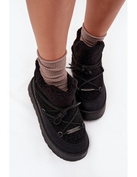 Womens Snow Boots On Platform With Sheepskin Big Star SS274109 Black