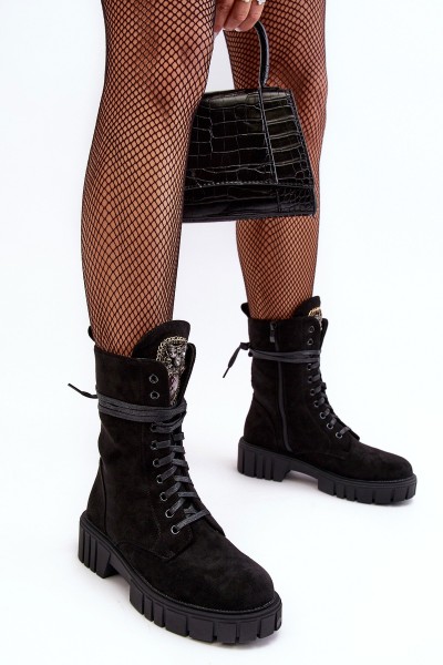 Leather Ankle Boots with Jewellery Embellishment Black Marx 2
