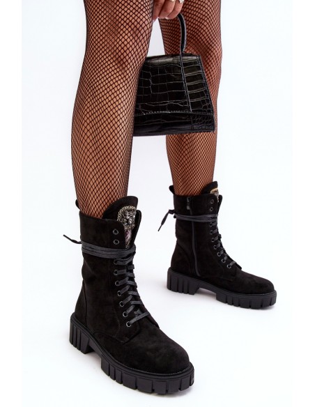 Leather Ankle Boots with Jewellery Embellishment Black Marx