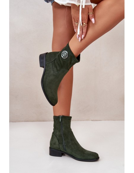 Women's Boots With Zip And Decorative Detail Eco Suede Green Lerioria