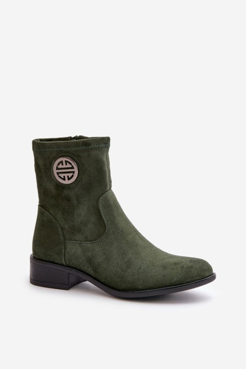 Women's Boots With Zip And Decorative Detail Eco Suede Green Lerioria