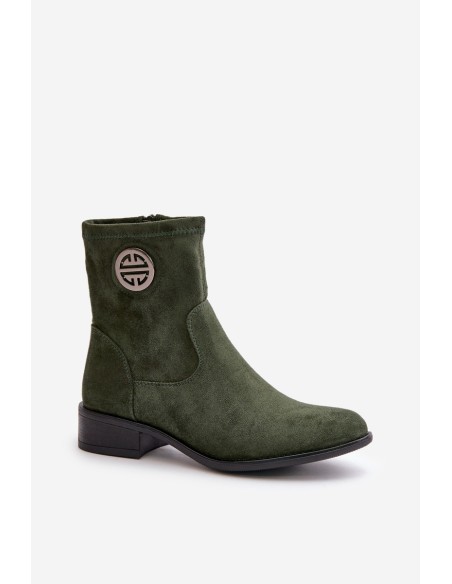 Women's Boots With Zip And Decorative Detail Eco Suede Green Lerioria