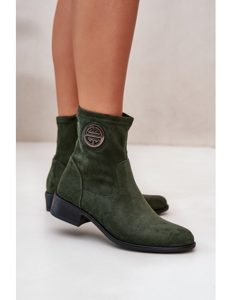 Women's Boots With Zip And Decorative Detail Eco Suede Green Lerioria