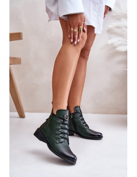 Low Insulated Ankle Boots with Zipper and Decoration Green Nevalia