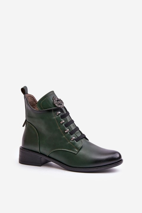 Low Insulated Ankle Boots with Zipper and Decoration Green Nevalia