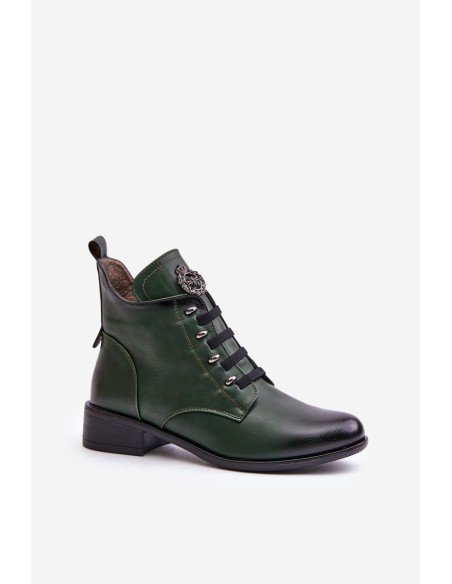 Low Insulated Ankle Boots with Zipper and Decoration Green Nevalia