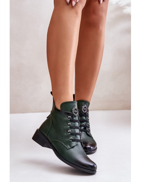 Low Insulated Ankle Boots with Zipper and Decoration Green Nevalia