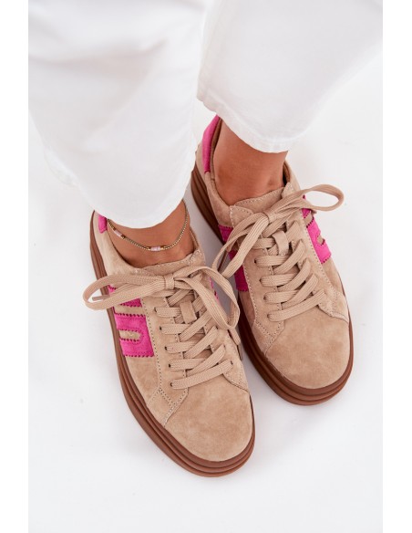 Women's Platform Sneakers Made Of Natural Suede Beige-Pink Eldira