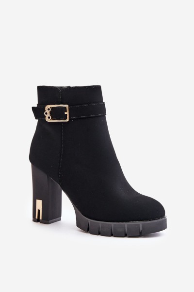 Leather Ankle Boots With Buckle On Heel Black Eftane 2
