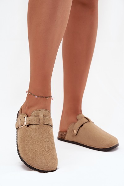 Women Clogs On Cork Platform With Golden Buckle Big Star SS274738 Beige