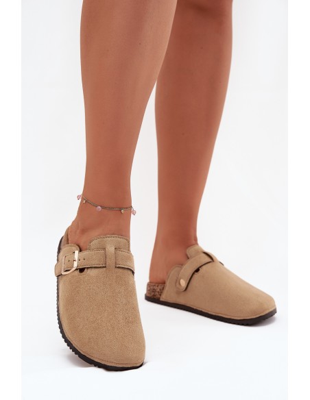 Women Clogs On Cork Platform With Golden Buckle Big Star SS274738 Beige