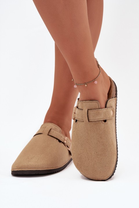 Women Clogs On Cork Platform With Golden Buckle Big Star SS274738 Beige