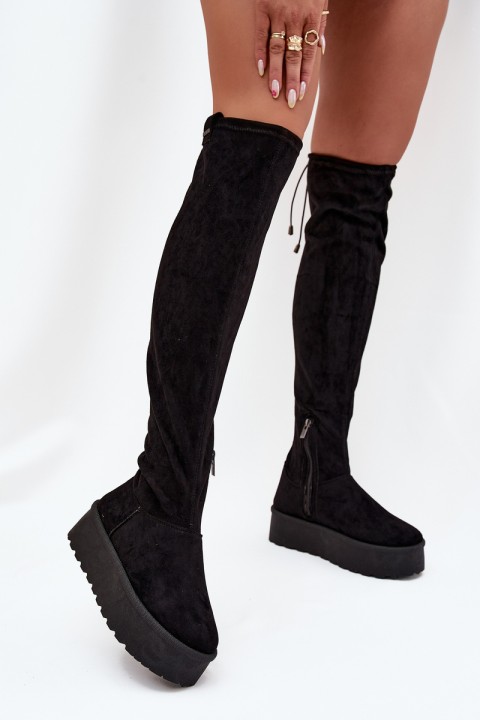 Womens Platform Knee High Boots Big Star SS274264 Black