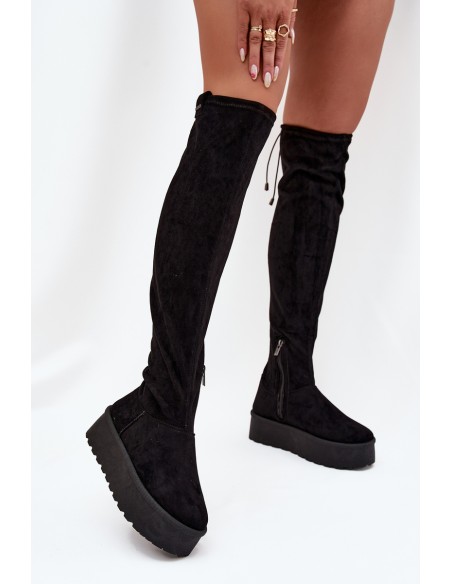 Womens Platform Knee High Boots Big Star SS274264 Black