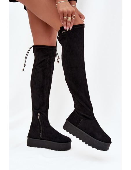 Womens Platform Knee High Boots Big Star SS274264 Black