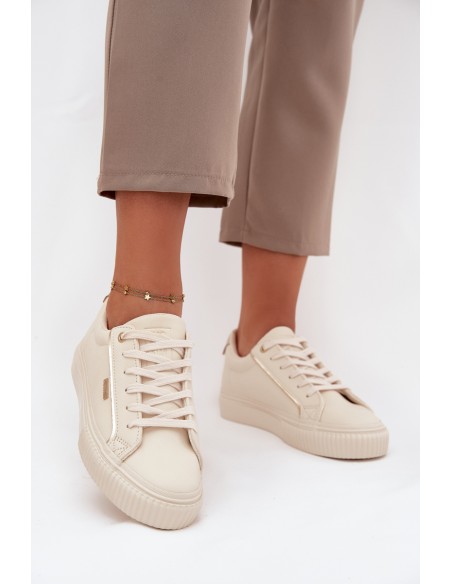 Women Sneakers Made Of Eco Leather Big Star SS274027 Beige-Golden