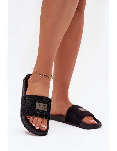 Women's Slippers On Foam Sole With Fur Big Star SS274716 Black