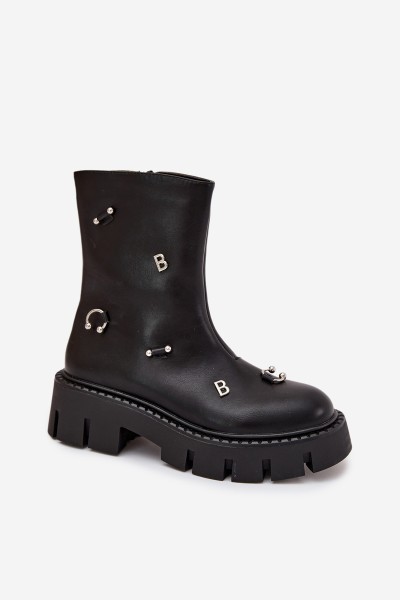 Warm Women's Ankle Boots with Zipper and Decorations Black Thavira 2