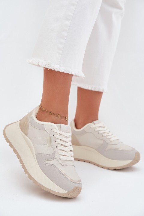 Warm women's platform sneakers Big Star SS274008 HI-POLY SYSTEM light beige