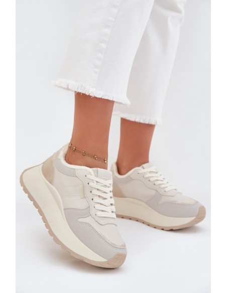 Warm women's platform sneakers Big Star SS274008 HI-POLY SYSTEM light beige