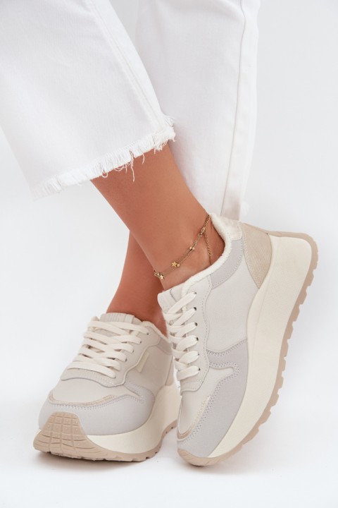 Warm women's platform sneakers Big Star SS274008 HI-POLY SYSTEM light beige