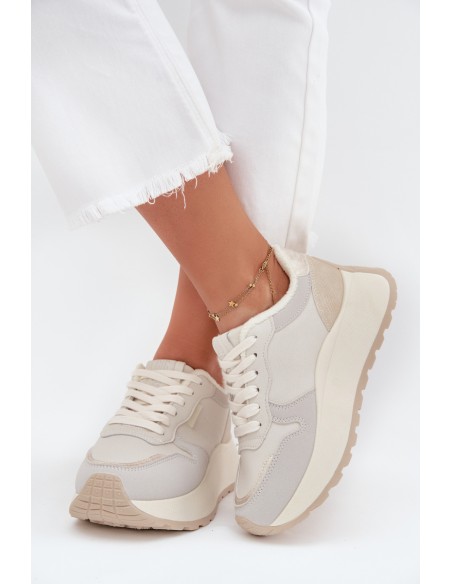 Warm women's platform sneakers Big Star SS274008 HI-POLY SYSTEM light beige