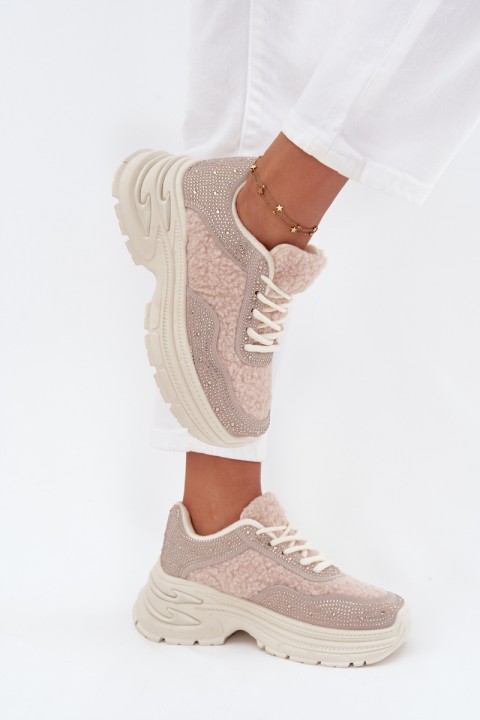 Moteriški sportbačiai su cirkoniais ir avikailiu šviesiai smėlio spalvos Zarika